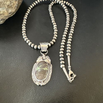 Navajo Green Boulder Turquoise Pendant Necklace | Sterling Silver | Men's Women's | 16136