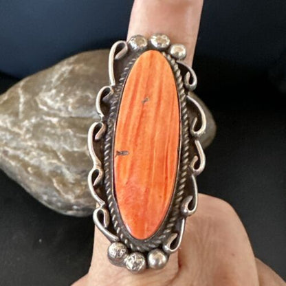 Native American Men's Spiny Oyster Ring | Navajo Sterling Silver | Sz 8.5 | 16889