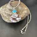 Navajo Wild Horse | Blue Kingman Turquoise Necklace | Sterling Silver | Authentic Native American Handmade | 17338