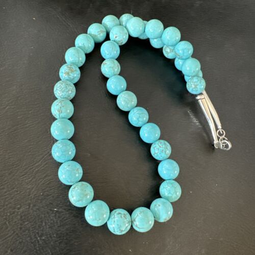 Navajo Blue Robin's Egg Turquoise Necklace | Sterling Silver | 18" | 10mm | Authentic Native American Handmade | 17348
