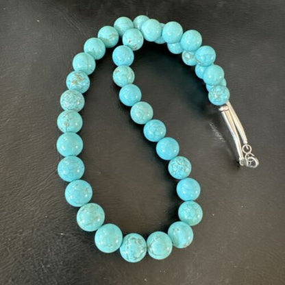 Navajo Blue Robin's Egg Turquoise Necklace | Sterling Silver | 18" | 10mm | Authentic Native American Handmade | 17348