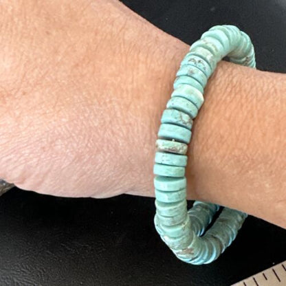 Navajo Turquoise Heishi Bracelet | Stainless Steel Memory Wire | Authentic Native American Handmade | 17610