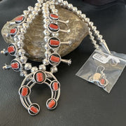 Navajo Red Coral Sterling Silver Squash Blossom Necklace | 17" | Shadowbox Naja | 16117