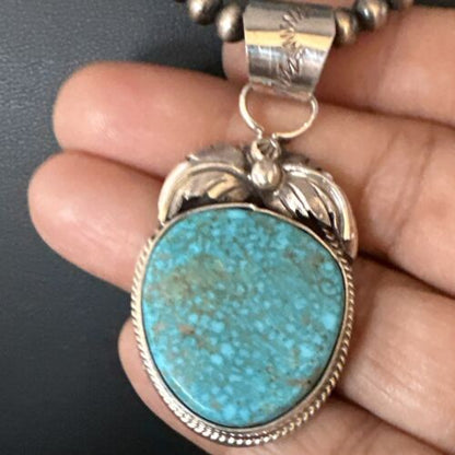 Navajo Kingman Turquoise Pendant Necklace | Sterling Silver | Native American Handmade | 15213
