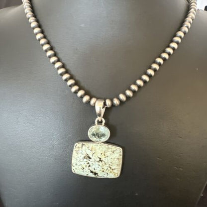Navajo Women's Dry Creek Turquoise Topaz Pendant Necklace | Sterling Silver | 16312