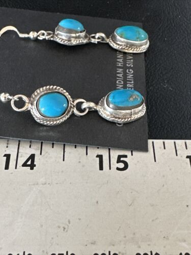 Kingman Turquoise Dangle Earrings | Navajo Sterling Silver | Authentic Native American Handmade | 14863