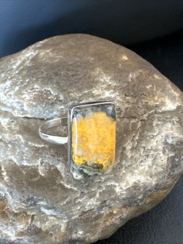 Navajo Yellow Bumble Bee Jasper Ring | Sterling Silver | Sz 10 | Authentic Native American Handmade | 15929