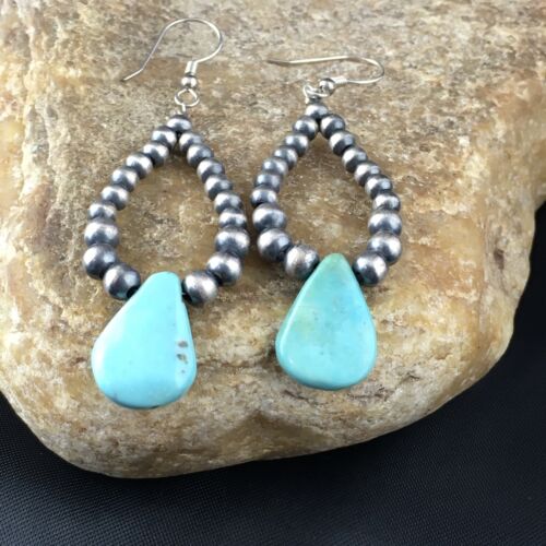 Navajo Blue Cluster Turquoise Dangle Earrings | Sterling Silver | 2" | Authentic Native American Handmade | 1983