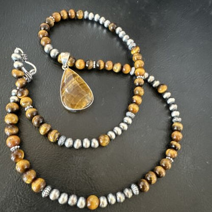 Southwestern Coffee Brown Tiger's Eye Pendant Necklace | Sterling Silver | 15863
