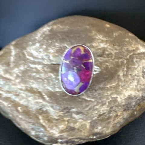 Southwestern Navajo Sterling Silver Purple Mojave Turquoise Ring Size 8 16052