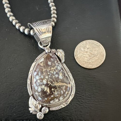 Navajo Wild Horse Turquoise Pendant Necklace | Sterling Silver | Authentic Native American Handmade | 17474