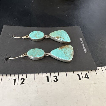 Navajo Blue Kingman Turquoise Dangle Earrings | Sterling Silver | Authentic Native American Handmade | 15124