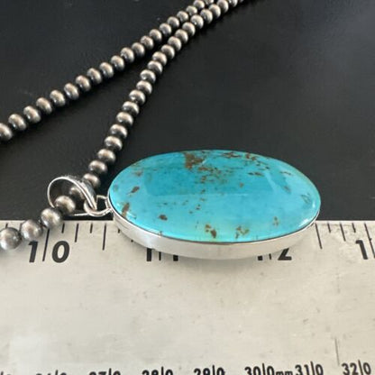 Navajo Blue Kingman Turquoise Pendant Necklace | Sterling Silver | 20" | Authentic Native American Handmade | 16694