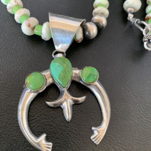 Navajo Green Turquoise Gaspeite Spiny Oyster Necklace Naja Pendant | Sterling Silver | 22" | 10524