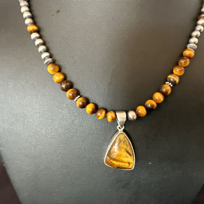 Southwestern Coffee Brown Tiger's Eye Pendant Necklace | Sterling Silver | 15865