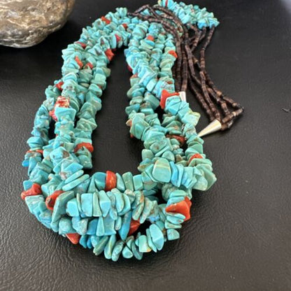 Navajo Blue Turquoise & Spiny Shell Heishi Necklace | Sterling Silver | 30" | Authentic Native American Handmade | 16072