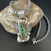 Navajo Blue Spiderweb Turquoise Pendant Necklace | Sterling Silver | Native American Handmade | 15098