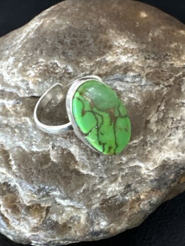 Navajo Green Mojave Turquoise Ring | Sterling Silver | Adjustable Sz 10 | Authentic Native American Handmade | 15711 - Masha USA