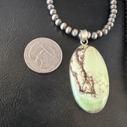 Navajo Green Gaspeite Pendant Necklace | Sterling Silver | Authentic Native American Handmade | 15483