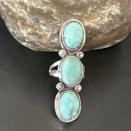Navajo Blue Dry Creek Turquoise Multi-Stone Ring | Authentic Native American Sterling Silver | Sz 10 | 16733