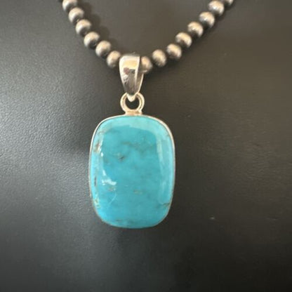 Navajo Blue Kingman Turquoise Pendant Necklace | Sterling Silver | 20" | Authentic Native American Handmade | 16695