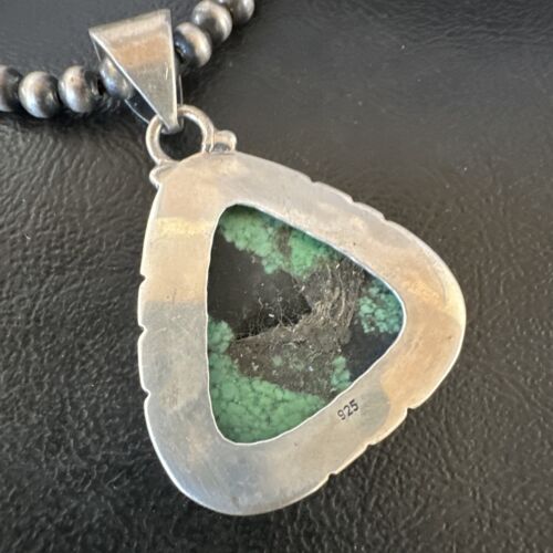 Men's Navajo Blue Spiderweb Turquoise Pendant Necklace | Sterling Silver | Authentic Native American Handmade | 16223