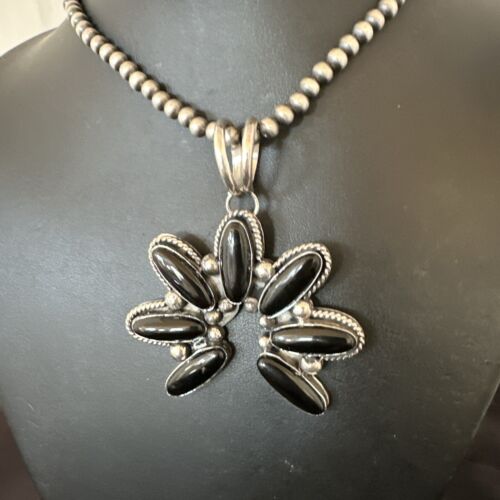 Men's Black Onyx Naja Pendant Necklace | Navajo Pearls | Sterling Silver | Authentic Native American Handmade | 17071
