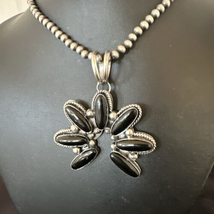 Men's Black Onyx Naja Pendant Necklace | Navajo Pearls | Sterling Silver | Authentic Native American Handmade | 17071