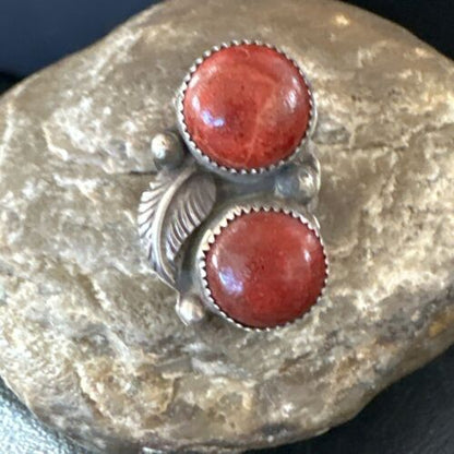 Navajo Apple Coral Sponge Multi-Stone Ring | Authentic Native American Sterling Silver | Multi-Stone | Sz 9 | 16890