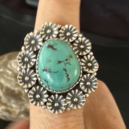 Navajo Blue Turquoise Ring | Sterling Silver | Sz 9.5 | Authentic Native American Handmade | 15505