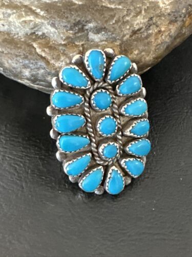 Navajo Blue Turquoise Cluster Ring | Authentic Native American Sterling Silver | Multi-Stone | Sz 10 | 16327