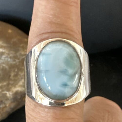 Navajo Blue Larimar Ring | Sterling Silver | Sz 10 | Authentic Native American Handmade | 17653