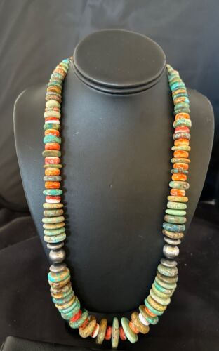 Royston Turquoise Spiny Graduated Navajo Pearls Necklace | Sterling Silver | Authentic Native American | 25" | 17003