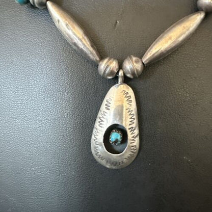 Navajo Blue Turquoise Black Onyx Shadowbox Pendant | Sterling Silver Necklace | 16" | 17542
