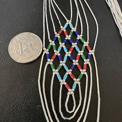 Crisscross Multicolor Heishi Liquid Sterling Silver Necklace | 5 Strand | 22" | 15885