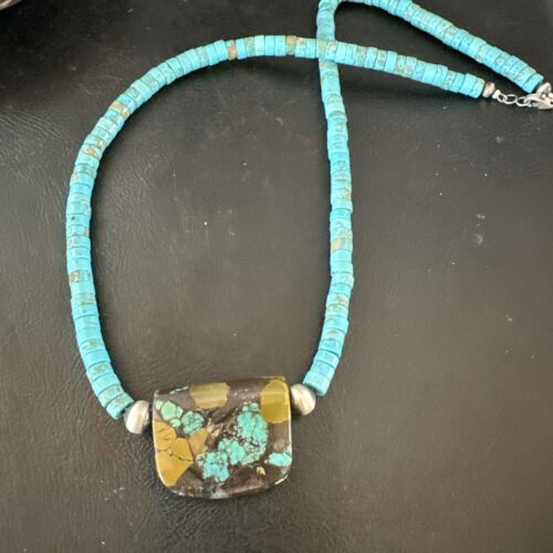 Navajo SpiderWeb Turquoise Heishi Pearls Necklace | Sterling Silver | 20" | Authentic Native American Handmade | 17258