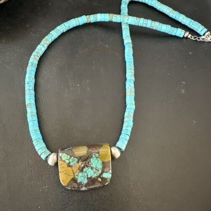 Navajo SpiderWeb Turquoise Heishi Pearls Necklace | Sterling Silver | 20" | Authentic Native American Handmade | 17258