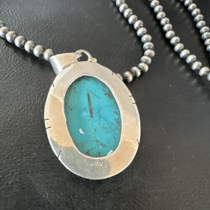 Men's Navajo Blue Spiderweb Turquoise Pendant Necklace | Sterling Silver | Authentic Native American Handmade | 16197