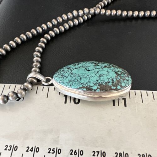 Men's Navajo Blue Spiderweb Turquoise Pendant Necklace | Sterling Silver | Authentic Native American Handmade | 16194