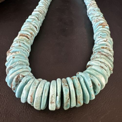 Navajo Blue Turquoise Graduated Pearls Necklace | Sterling Silver | Authentic Native American | 19" | 15497