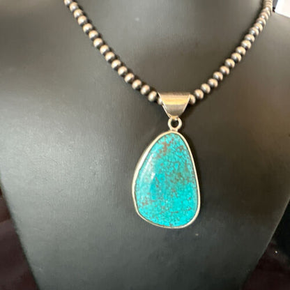 Men's Navajo Blue Spiderweb Turquoise Pendant Necklace | Sterling Silver | Authentic Native American Handmade | 16204
