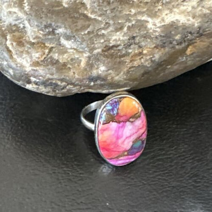 Navajo Turquoise Spiny Oyster Ring | Sterling Silver | Sz 8 | Authentic Native American Handmade | 16611