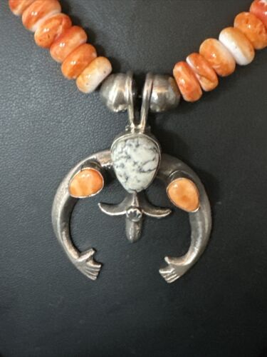Navajo White Buffalo Turquoise Spiny Naja Pendant Necklace | Sterling Silver | 23" | 14929