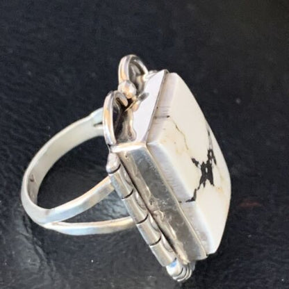 Navajo White Buffalo Turquoise Ring | Sterling Silver | Sz 8.5 | Authentic Native American Handmade | 13531