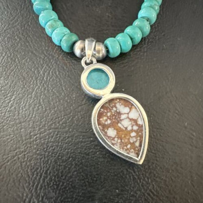 Navajo Wild Horse | Blue Kingman Turquoise Pendant Necklace | Sterling Silver | Authentic Native American Handmade | 17577