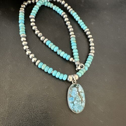 Navajo Men's Blue Spiderweb Turquoise Pendant Necklace | Sterling Silver | Authentic Native American Handmade | 17115 - Masha USA