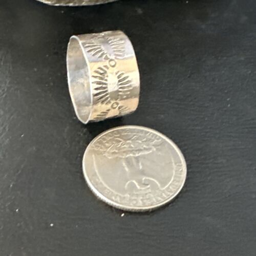 Men's Wide Band Navajo Stamped Ring | Sterling Silver | Sz 9.5 | Authentic Native American Handmade | 14982