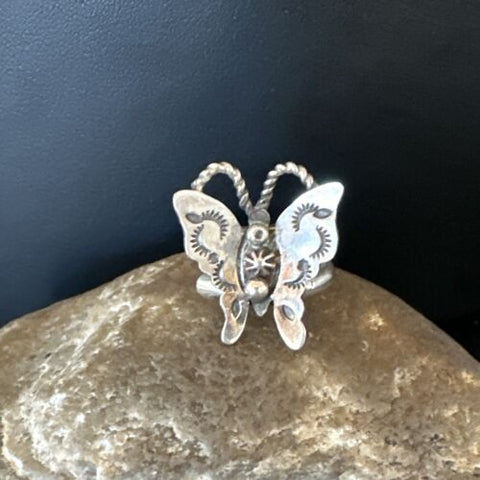Navajo Adjustable Sterling Silver Butterfly Ring Size 7 Native American 16976