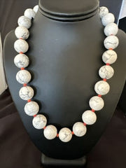 Navajo White Howlite Spiny Oyster Beads Necklace | Sterling Silver | 21" | Authentic Native American Handmade | 16819