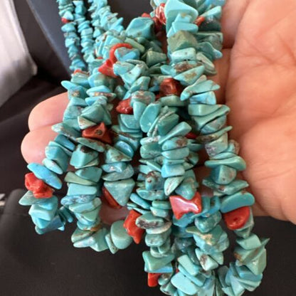 Navajo Blue Turquoise & Spiny Shell Heishi Necklace | Sterling Silver | 30" | Authentic Native American Handmade | 16072
